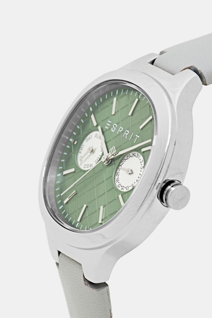 Reloj con pulsera de piel e indicador de fecha, GREY, detail image number 1