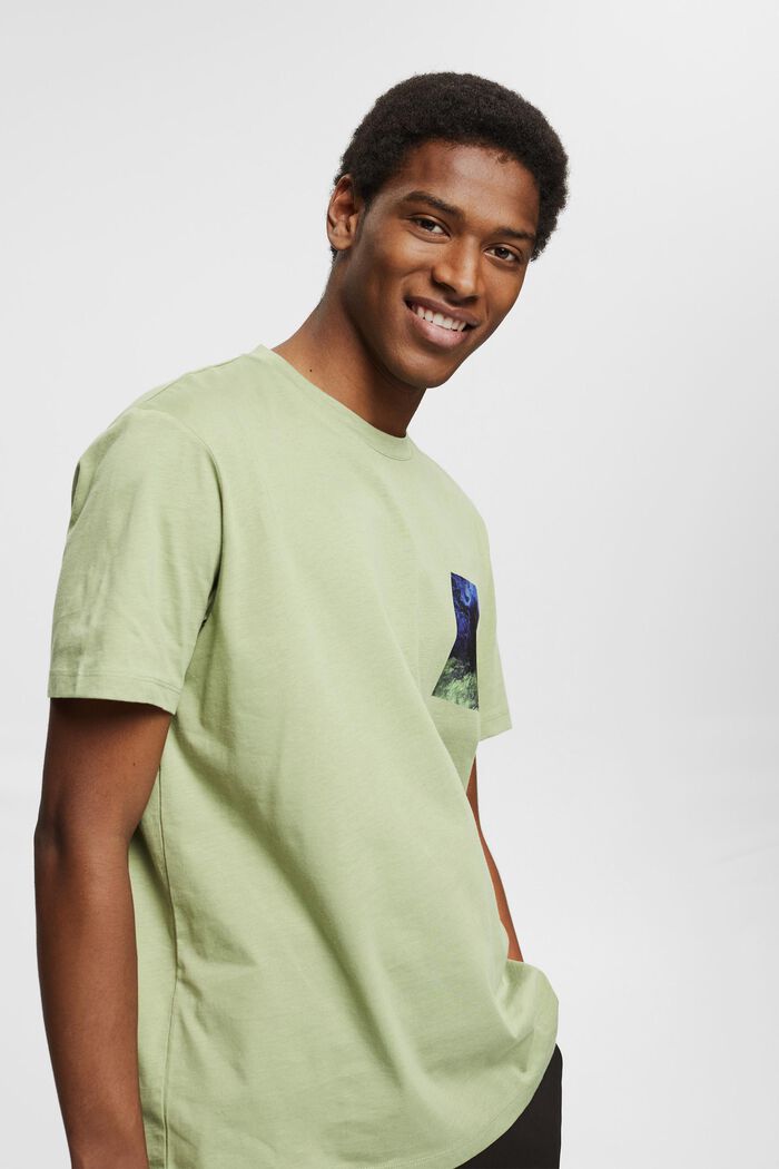 Camiseta de jersey con estampado, 100 % algodón ecológico, LIGHT KHAKI, detail image number 4