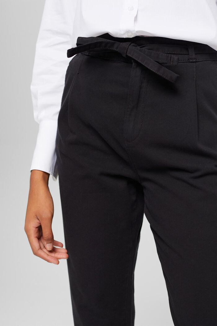 Pantalón con pliegues en la cintura con cinturón, algodón Pima, BLACK, detail image number 0