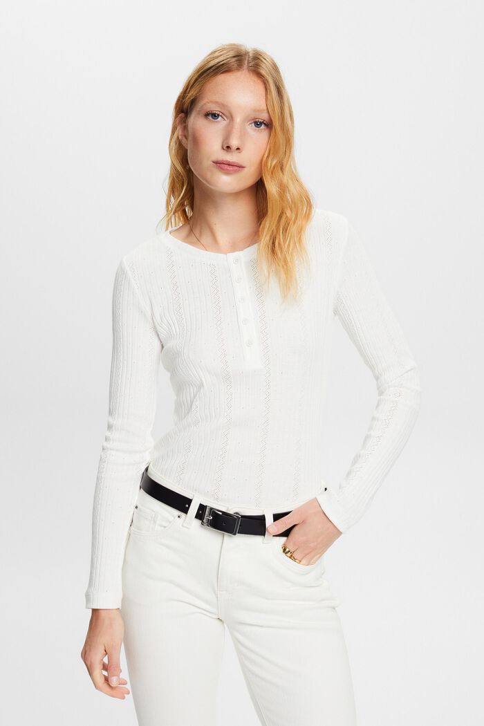 Camisa acanalada de mezcla de algodón, OFF WHITE, detail image number 0
