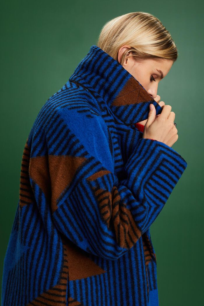 Abrigo en mezcla de lana con estampado, BRIGHT BLUE, detail image number 4