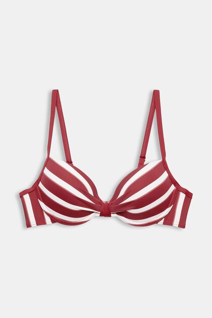 Top de bikini acolchado y con aros, a rayas, DARK RED, overview