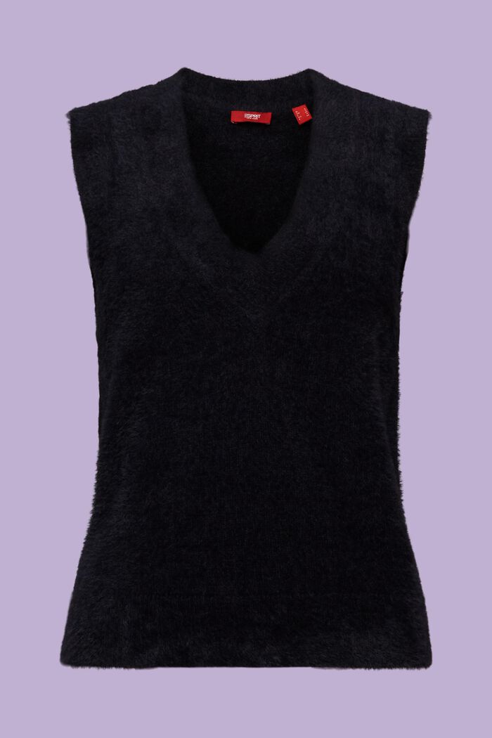 Chaleco de mezcla de lana con cuello en pico, BLACK, detail image number 6