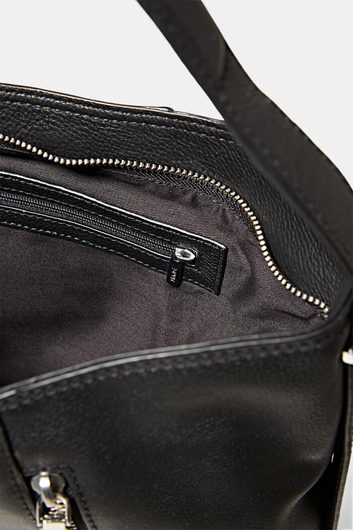 Bolso de piel con compartimentos de cremallera, BLACK, detail image number 4