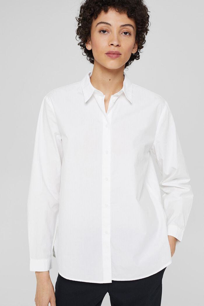 Blusa camisera oversize de algodón, WHITE, overview