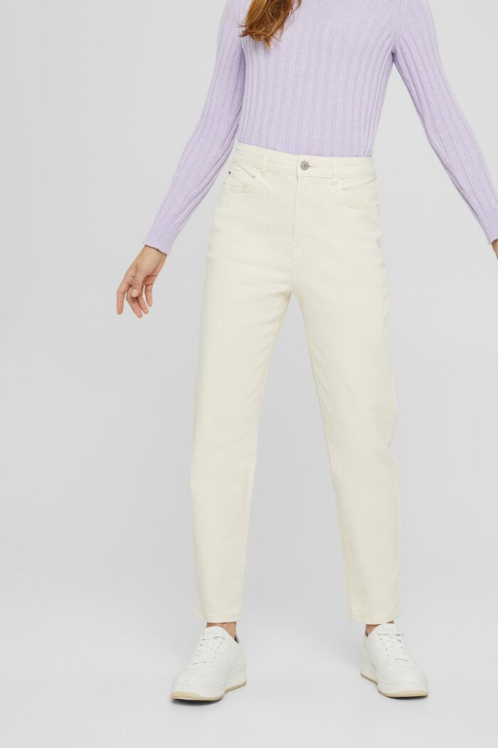 Pantalón de corte Mom-Fit en algodón ecológico, OFF WHITE, detail image number 0