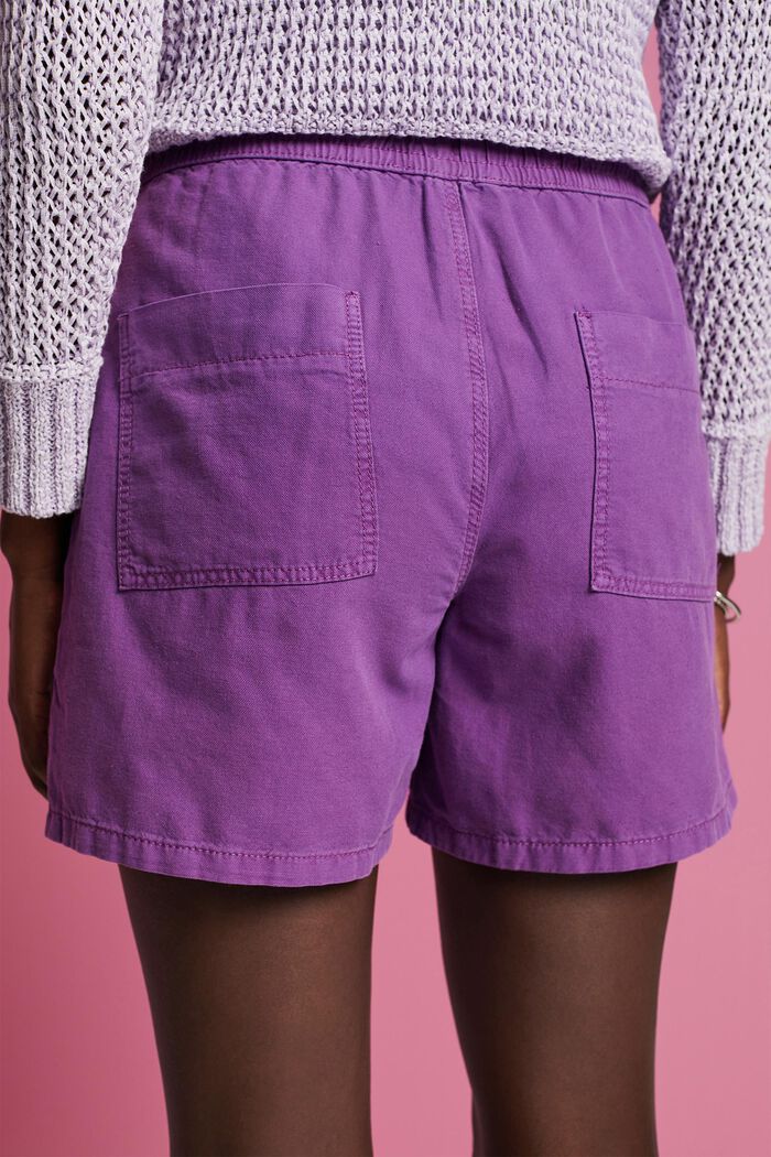 Shorts de sarga con cintura fruncida, PURPLE, detail image number 4