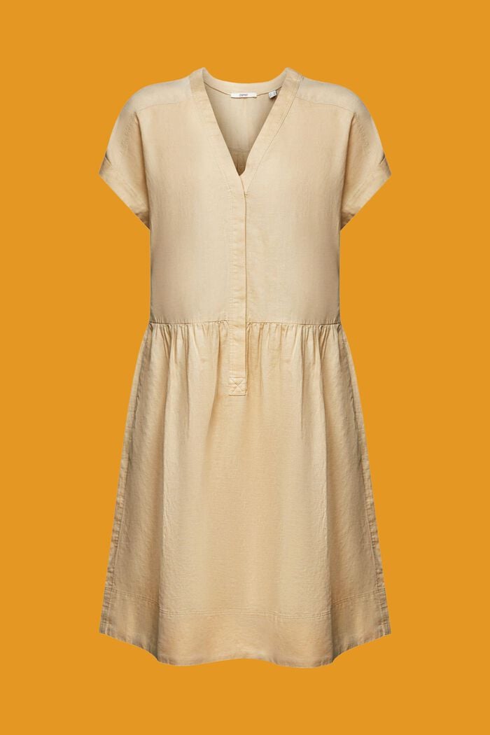 Vestido camisero de algodón y lino, SAND, detail image number 6