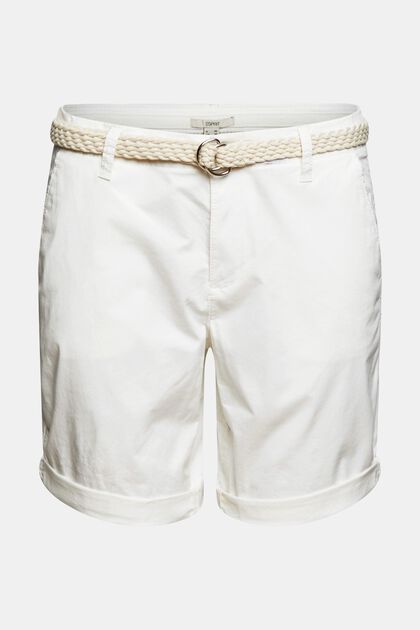 Pantalones cortos con cinturón tejido, WHITE, overview