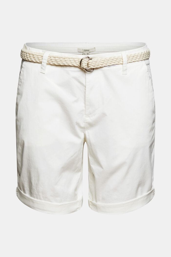 Pantalones cortos con cinturón tejido, WHITE, detail image number 7