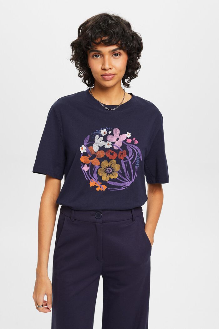Camiseta con estampado de flores, NAVY, detail image number 0
