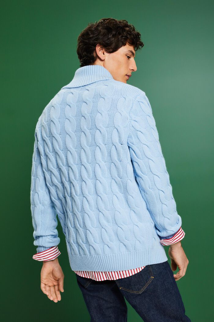 Jersey de punto trenzado de lana con cuello chal, LIGHT BLUE LAVENDER, detail image number 2