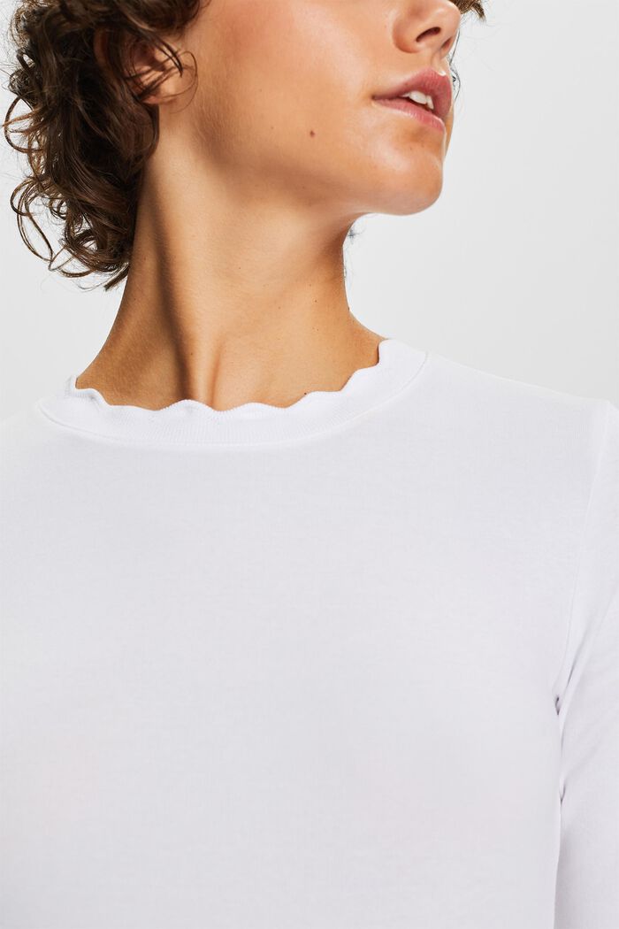 Top de tejido jersey de algodón con ribete ondulado, WHITE, detail image number 4