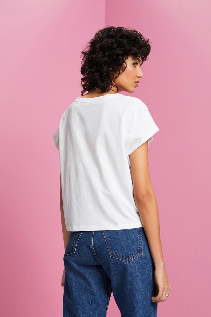 Camiseta de algodón con diseño corto a rayas, WHITE, detail image number 3