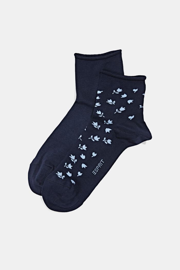 Pack de dos pares de calcetines cortos con diseño de flores, MARINE, detail image number 0