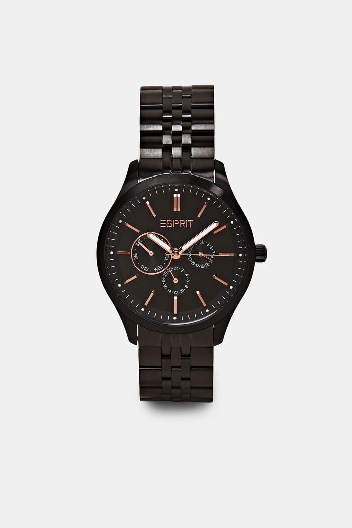 Reloj de acero inoxidable con pulsera de eslabones, BLACK, detail image number 0