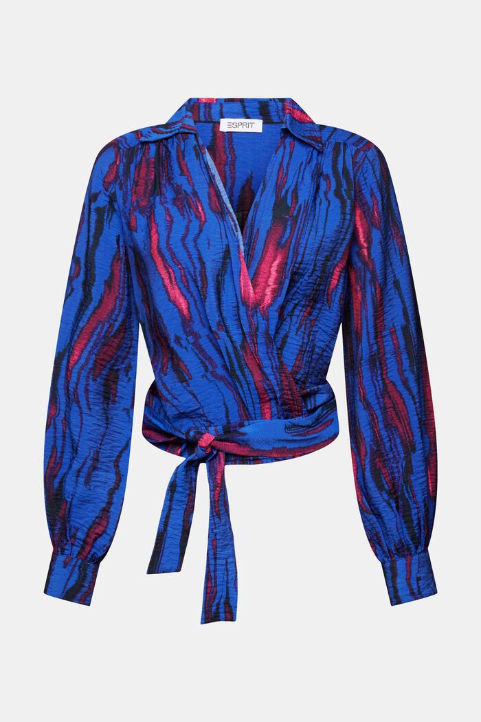 Blusa cruzada estampada con textura arrugada, BRIGHT BLUE, detail image number 6