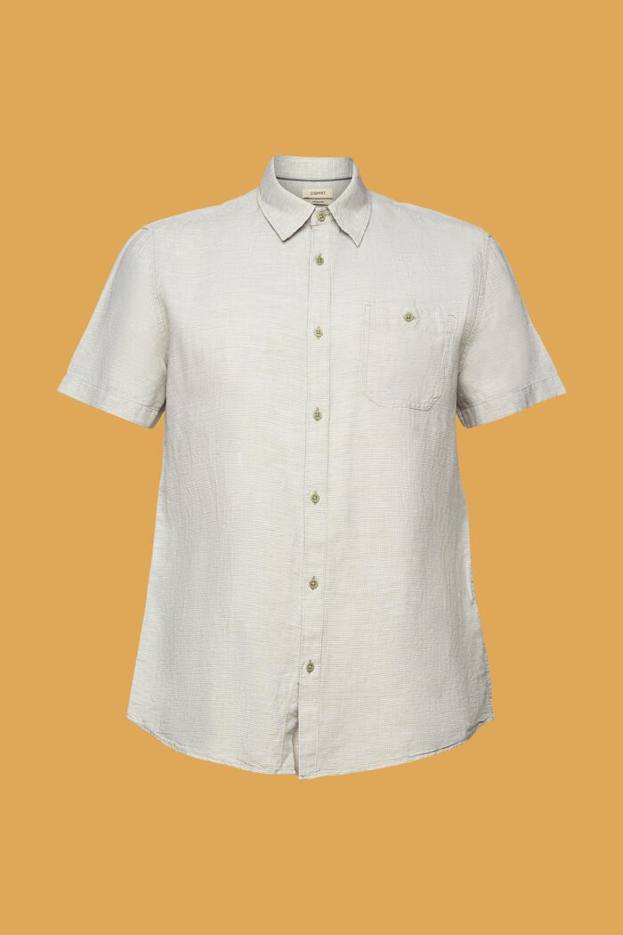 Camisa de manga corta en una mezcla de lino con diseño de pata de gallo, LIGHT KHAKI, detail image number 5