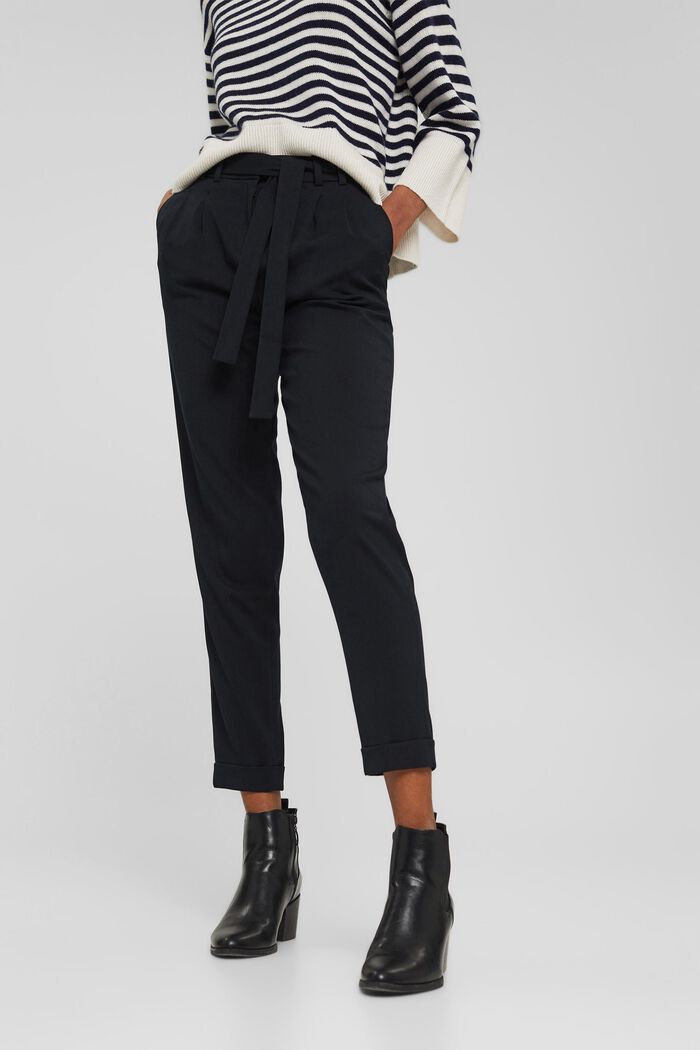  Pantalón chino elástico con cinturón, BLACK, detail image number 0