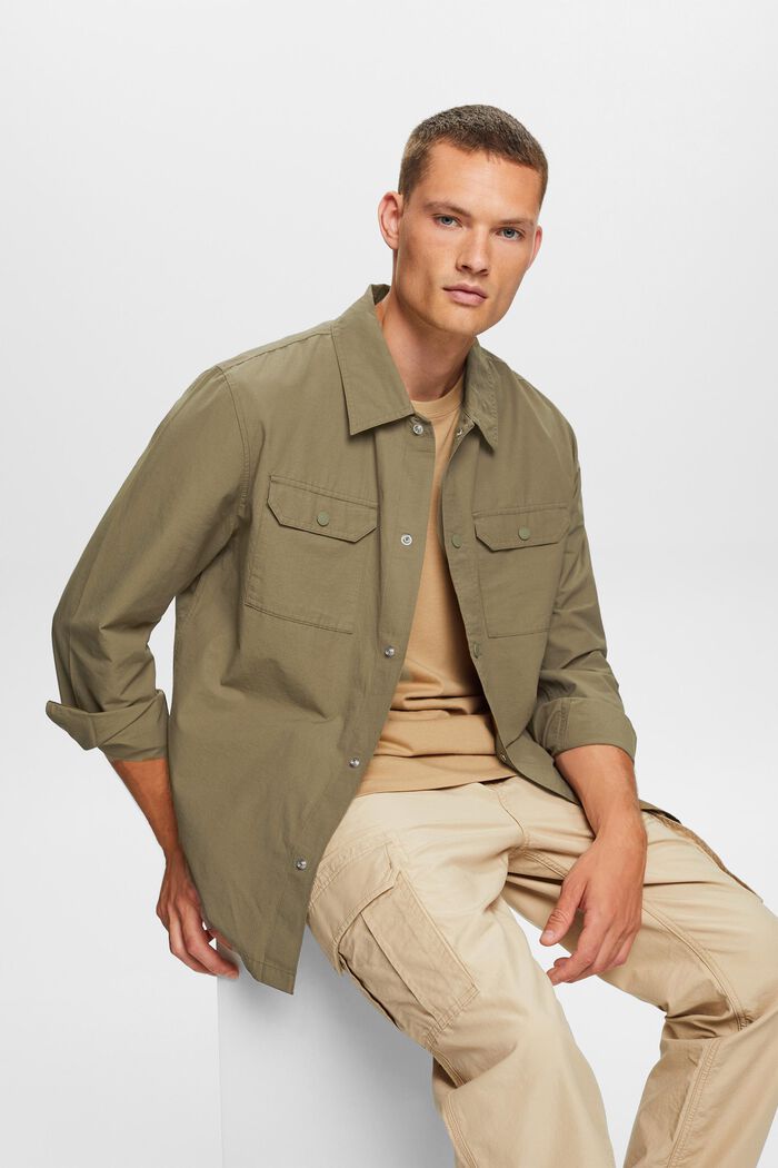 Camisa estilo militar, mezcla de algodón, KHAKI GREEN, detail image number 0