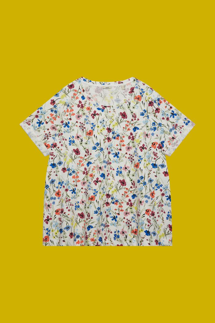 CURVY Camiseta de algodón con estampado, OFF WHITE, detail image number 5