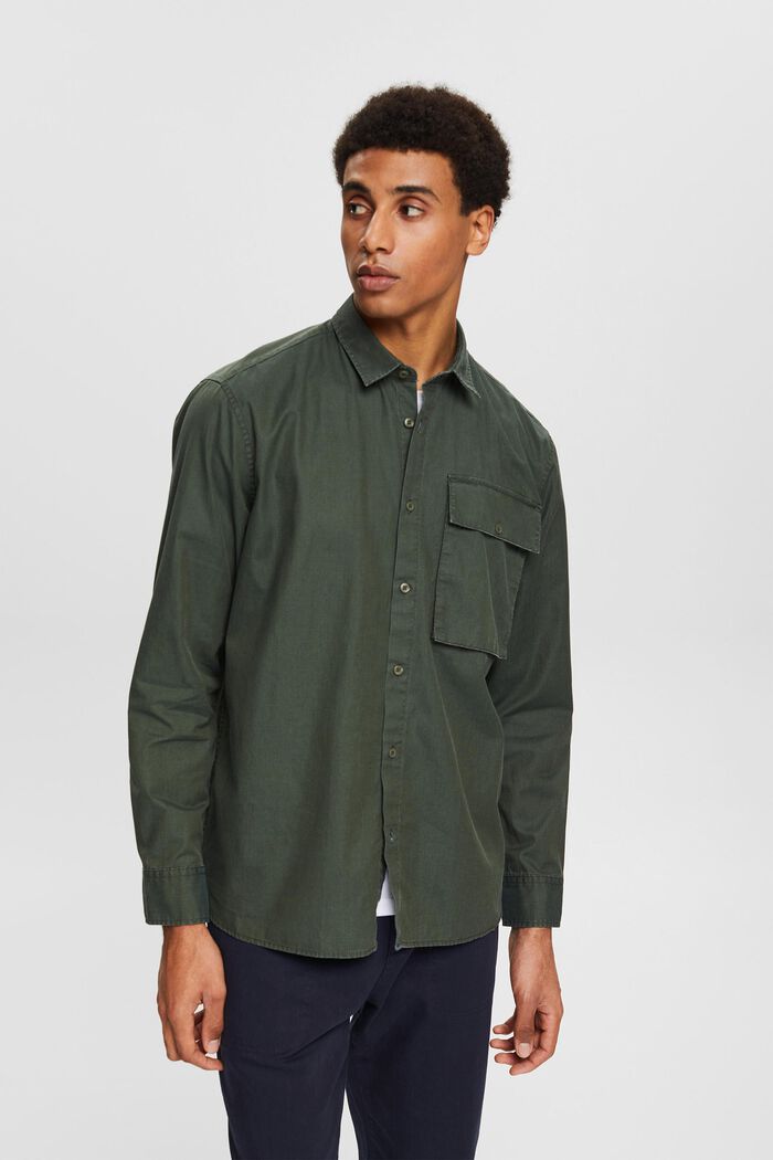 Camisa de algodón con bolsillo en el pecho, KHAKI GREEN, detail image number 0
