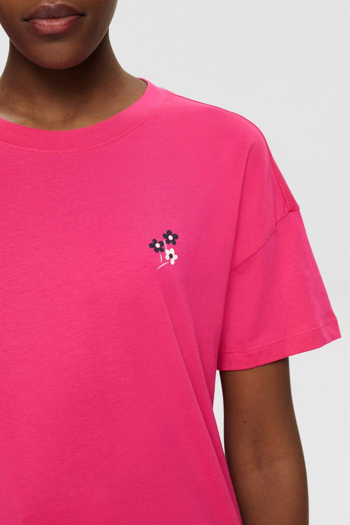 Camiseta con estampado floral en el pecho, PINK FUCHSIA, detail image number 2