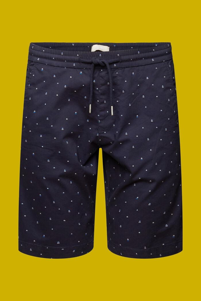 Pantalones cortos estampados sin cierre, algodón elástico, NAVY, detail image number 7