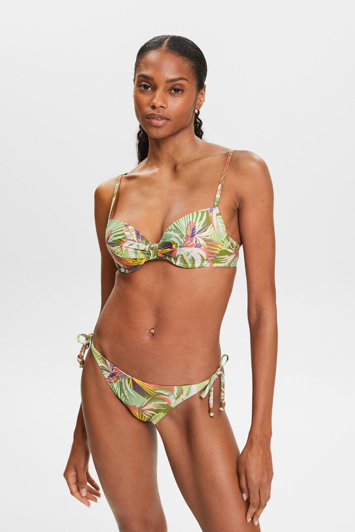 Top de bikini estampado, con relleno y con aros, DARK GREEN, detail image number 0