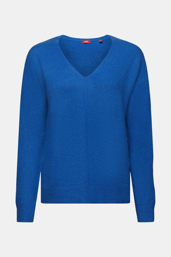 Jersey de cuello pico en mezcla de lana, BRIGHT BLUE, detail image number 6