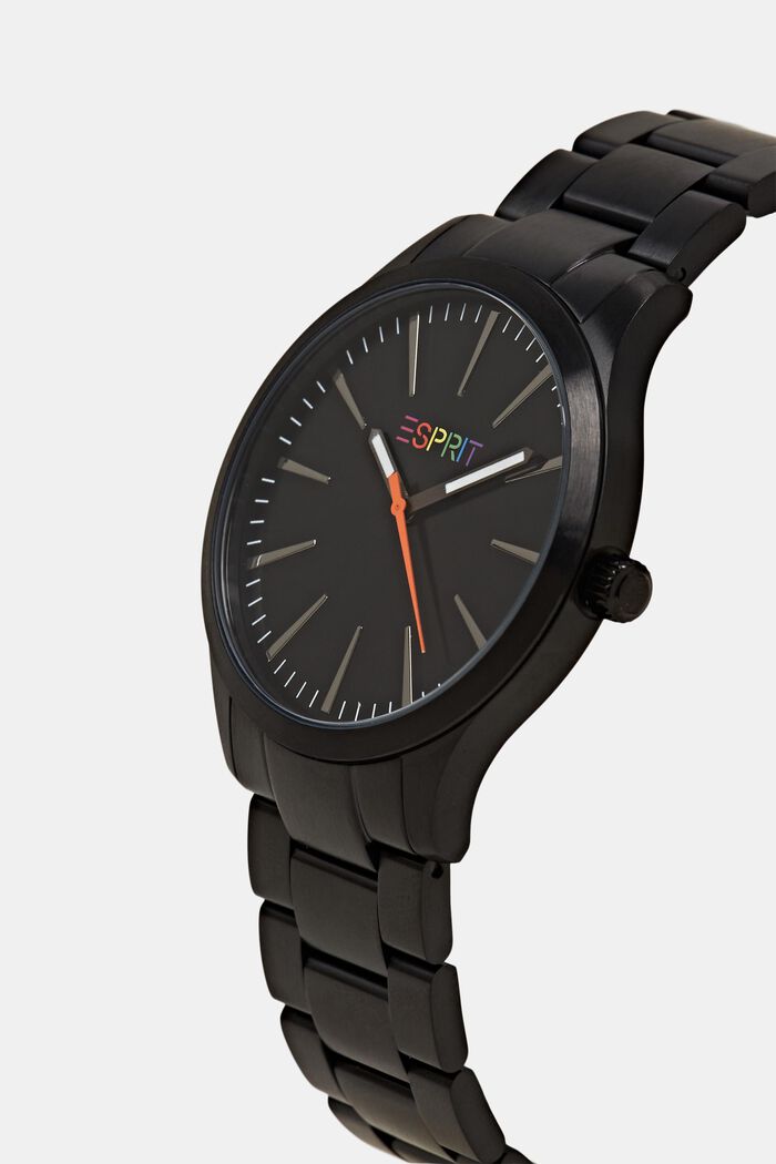 Reloj de acero inoxidable con logotipo multicolor, BLACK, detail image number 1