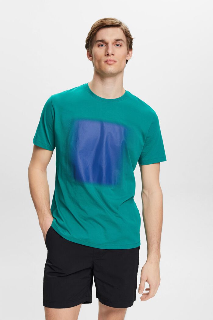 Camiseta de algodón con estampado, EMERALD GREEN, detail image number 0