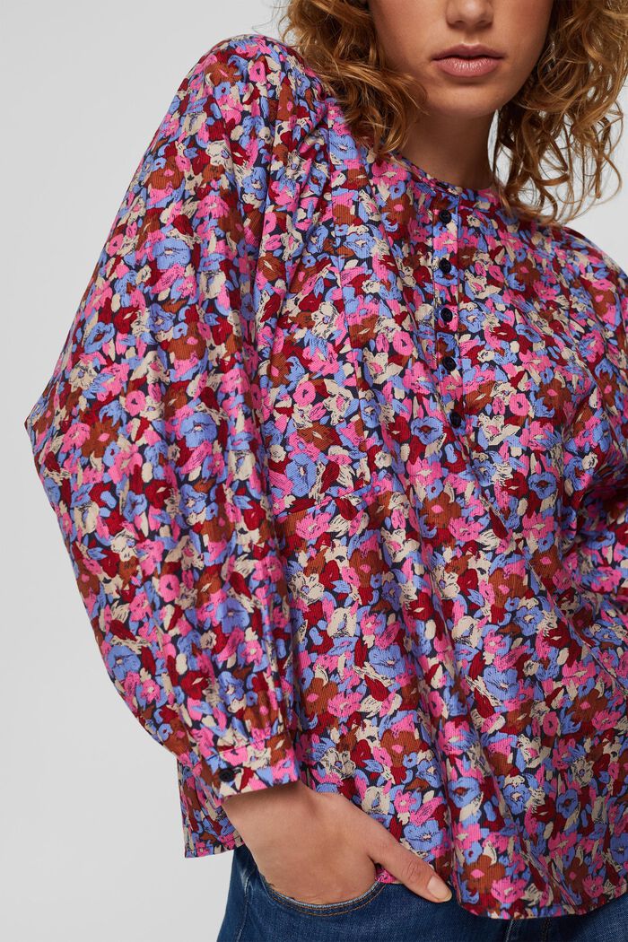 Mezcla de TENCEL™: blusa con estampado de flores y mangas llamativas, NAVY, detail image number 2