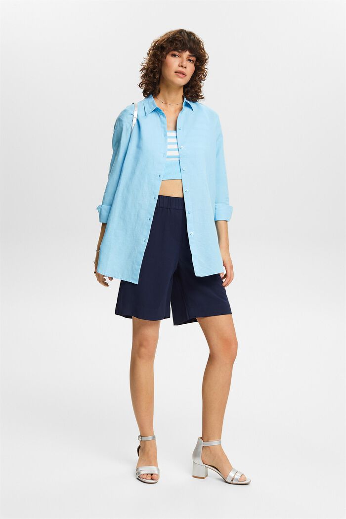 Camisa de lino y algodón, LIGHT TURQUOISE, detail image number 1