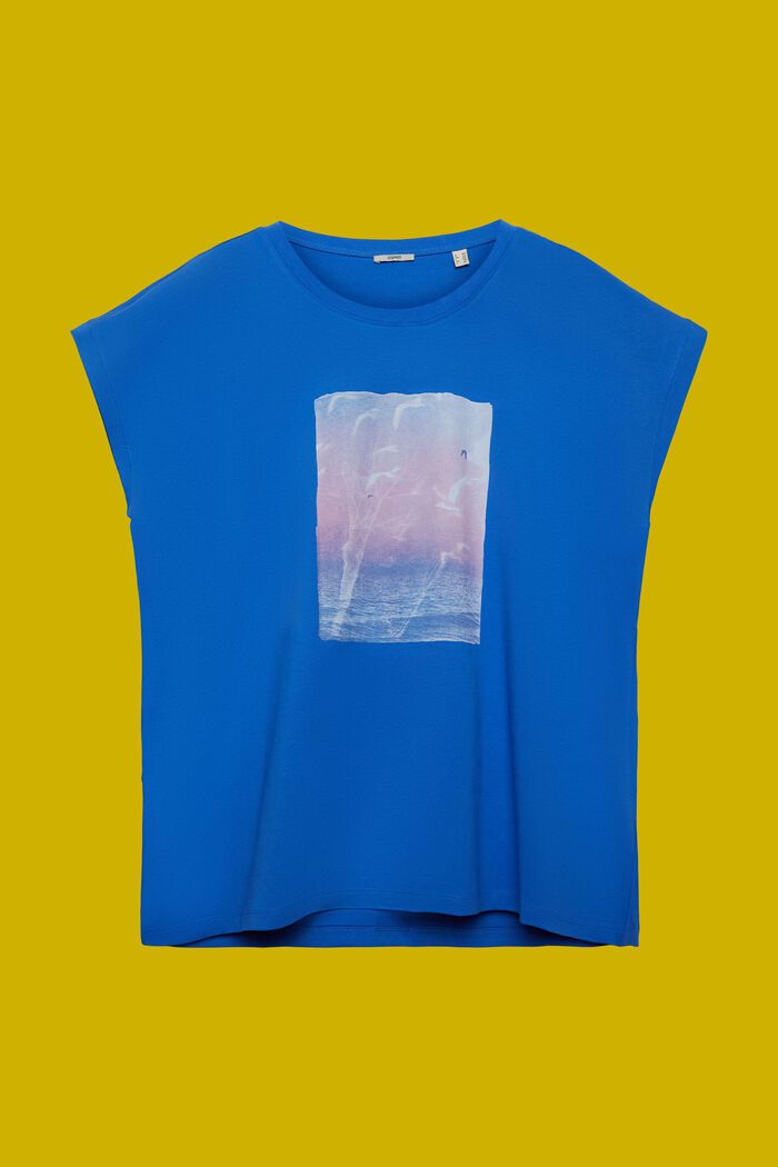 CURVY Camiseta con estampado frontal, 100% algodón, BRIGHT BLUE, detail image number 5