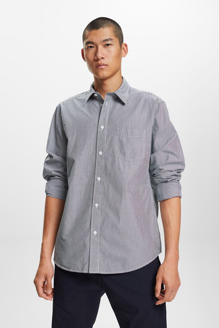Camisa a rayas en popelina de algodón, NAVY, detail image number 0