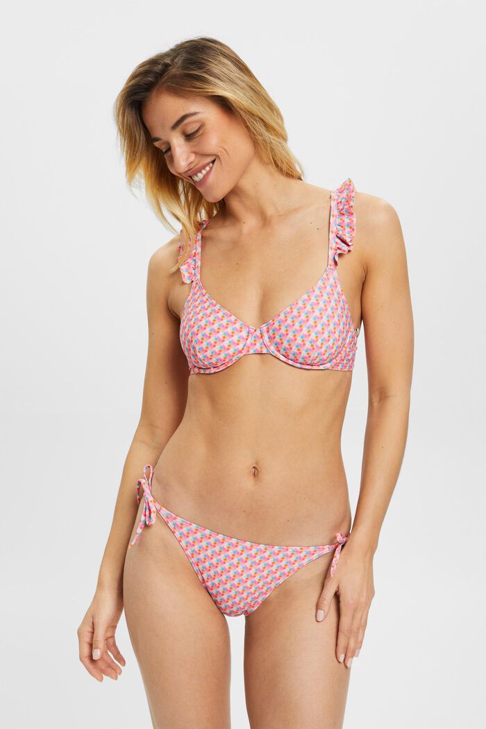 Top de bikini con aros y estampado geométrico, PINK FUCHSIA, detail image number 0