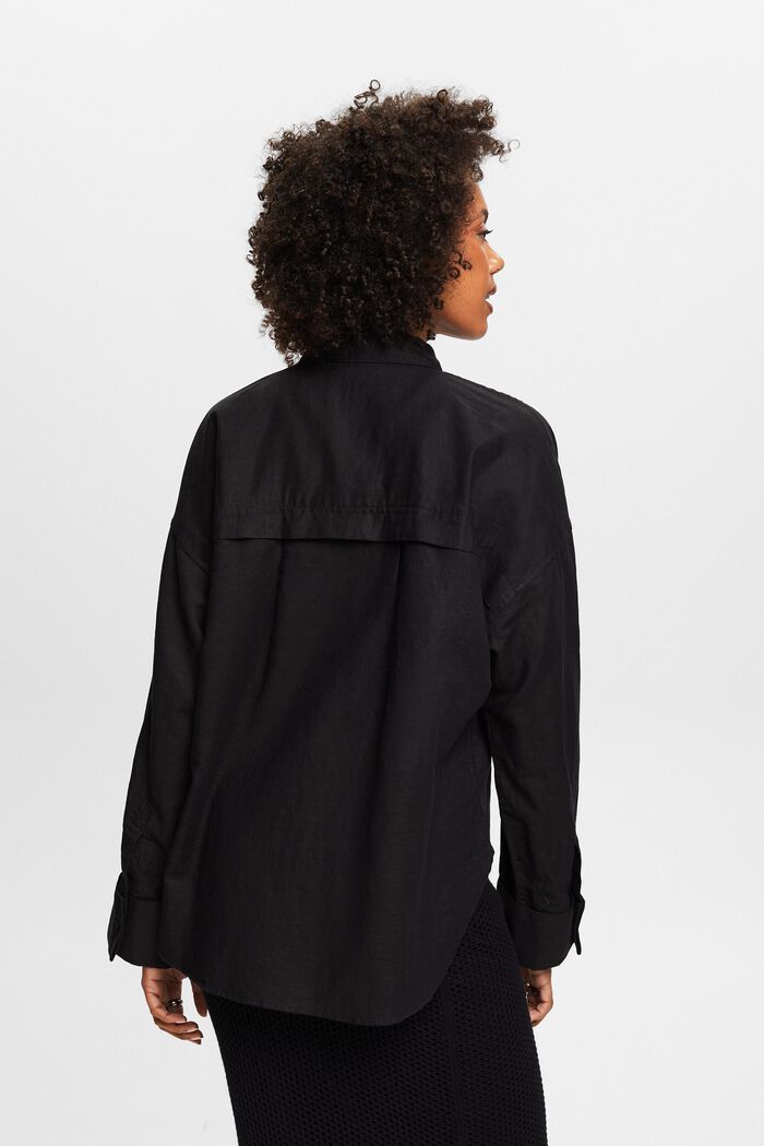 Blusa camisera de algodón y lino, BLACK, detail image number 2