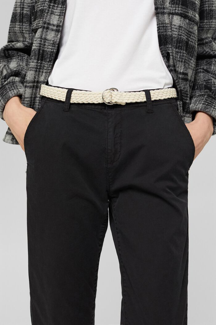 Pantalones chinos con cinturón trenzado, BLACK, detail image number 0