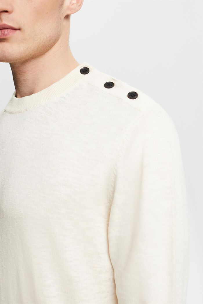 Jersey de algodón y lino con cuello redondo, CREAM BEIGE, detail image number 3