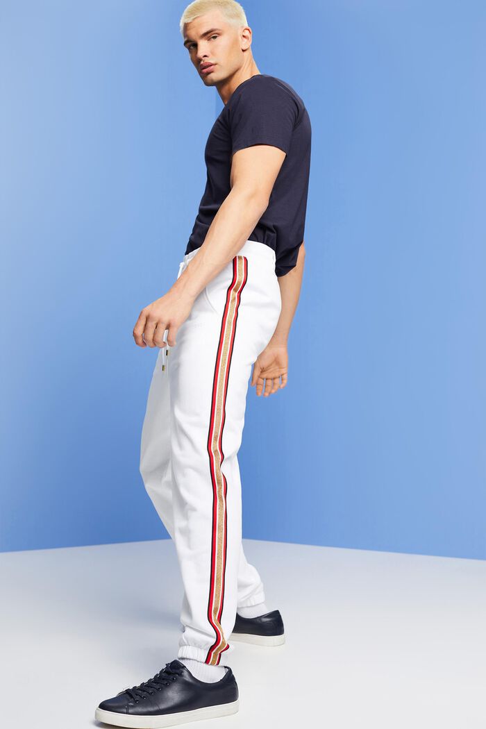Pantalón deportivo de algodón a rayas, WHITE, detail image number 4