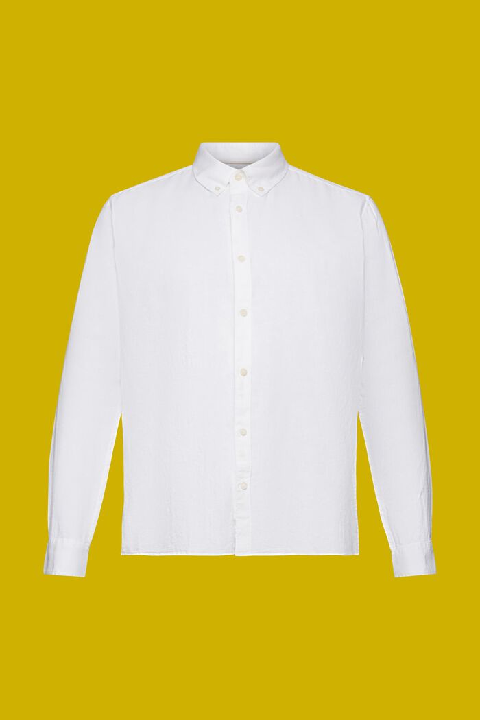 Camisa abotonada en mezcla de algodón y lino, WHITE, detail image number 7
