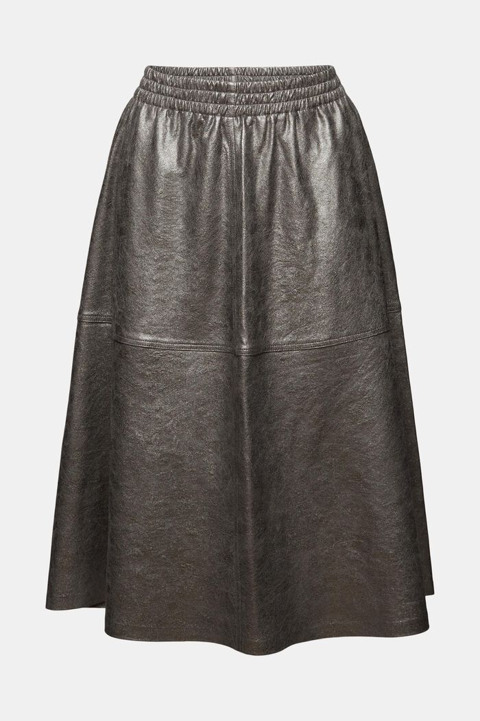 Falda midi de polipiel metalizada, GUNMETAL, detail image number 8