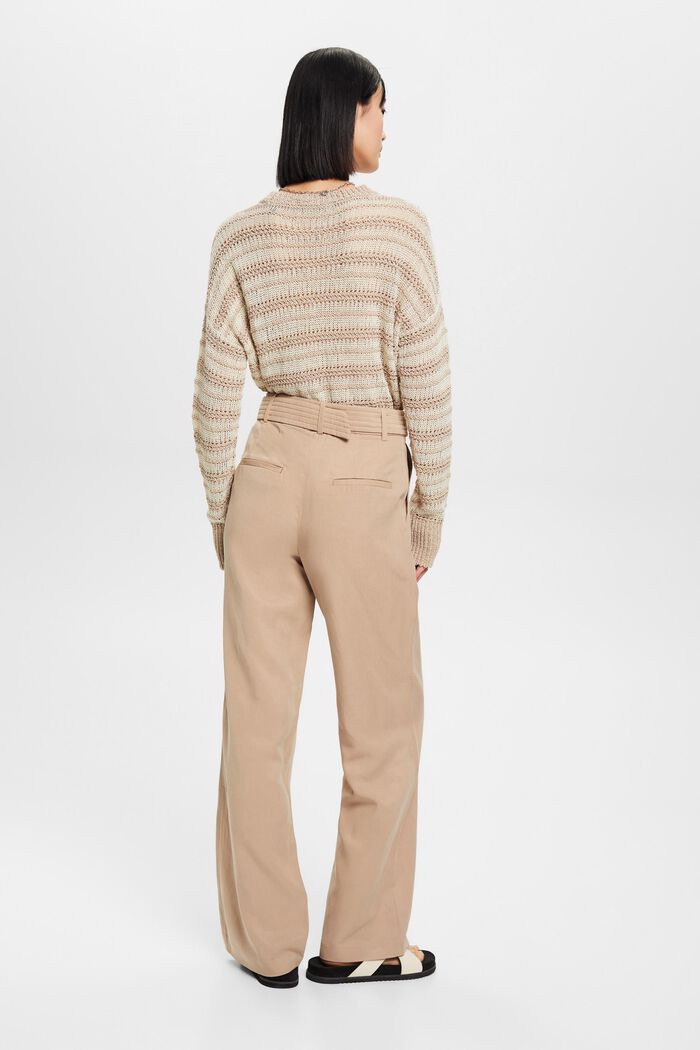 Pantalones anchos de talle alto en mezcla de lino con cinturón, TAUPE, detail image number 3