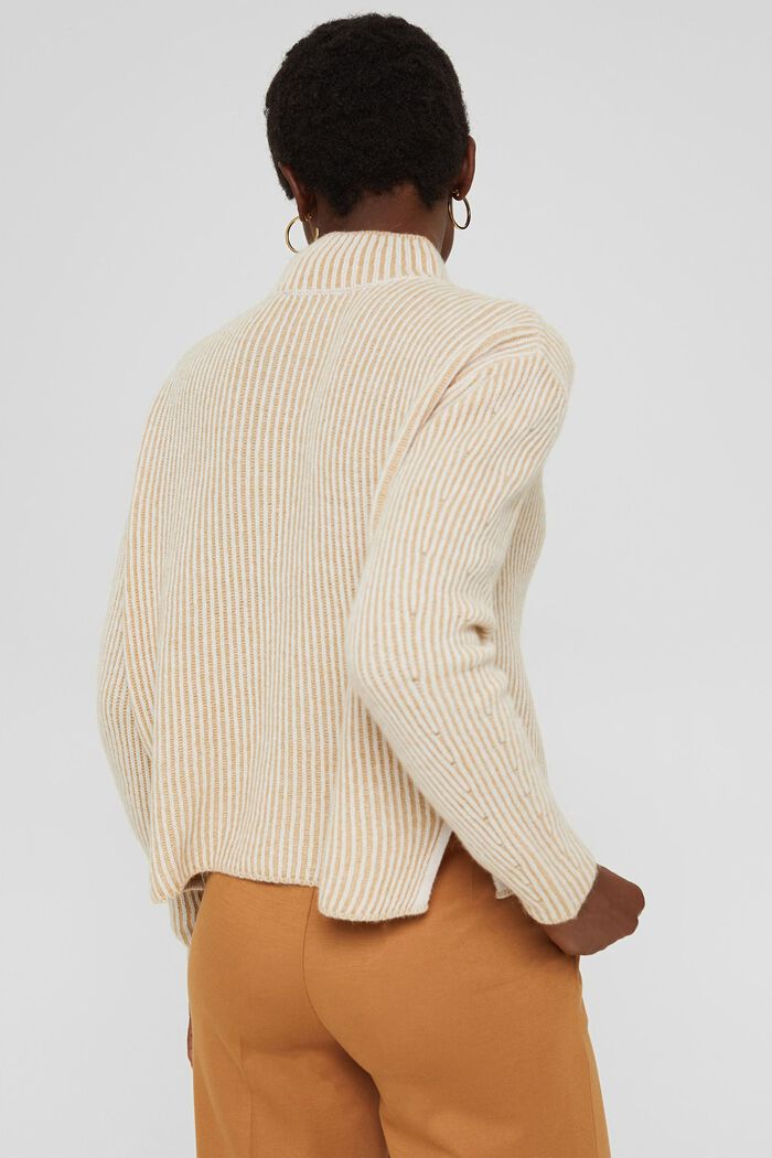 En mezcla de lana: jersey de canalé con efecto bicolor, KHAKI BEIGE, detail image number 3