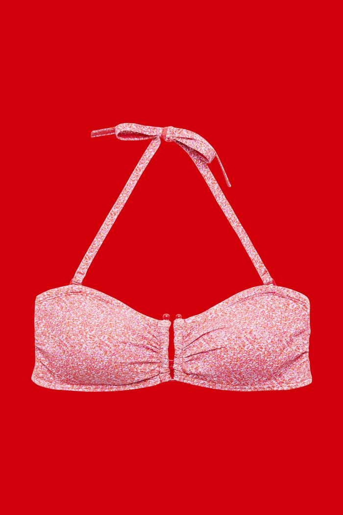 Top de bikini sin tirantes con relleno y estampado, PINK, detail image number 3