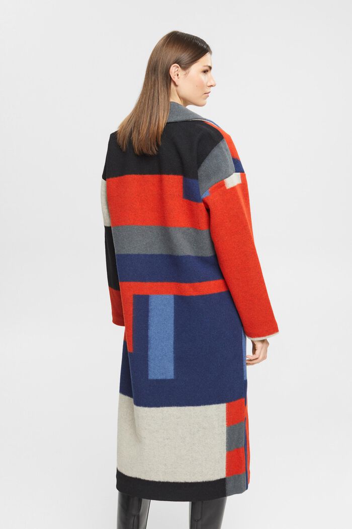 Abrigo en mezcla de lana con estampado de bloques de color, RED, detail image number 3