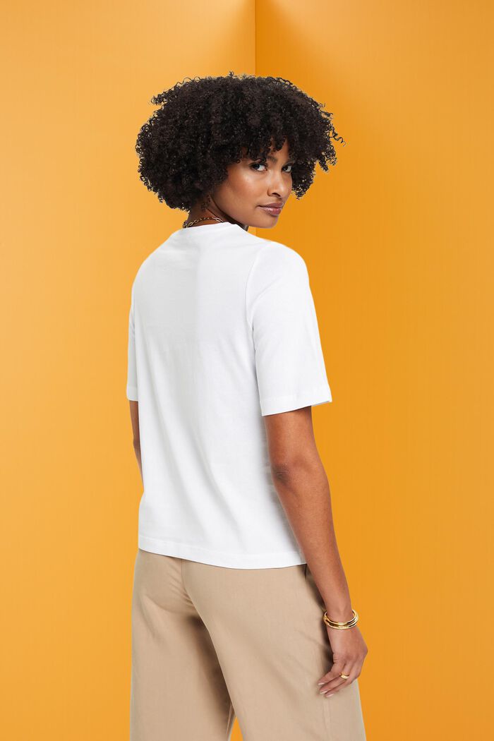 Camiseta de algodón con bordado de flor, OFF WHITE, detail image number 3