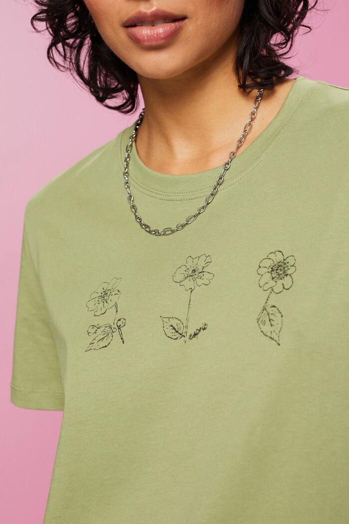 Camiseta de algodón con estampado de flores, PISTACHIO GREEN, detail image number 2