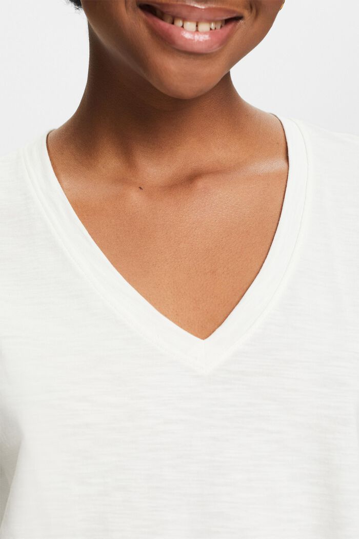 Camiseta flameada con cuello en pico, OFF WHITE, detail image number 3